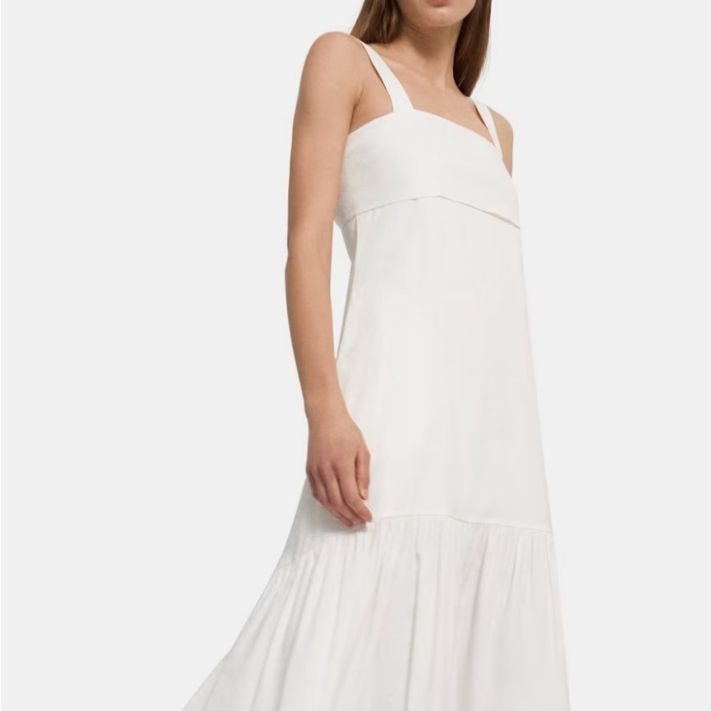 White stretch linen theory dress NWOT M